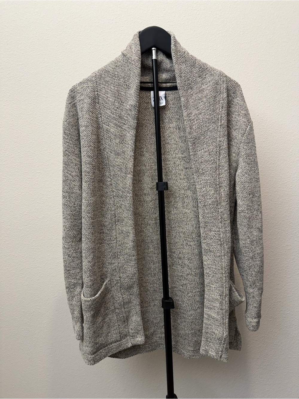 Zara Size Small Cozy Open-Front Women's Cardigan Sweater in Heather Gray/Beige